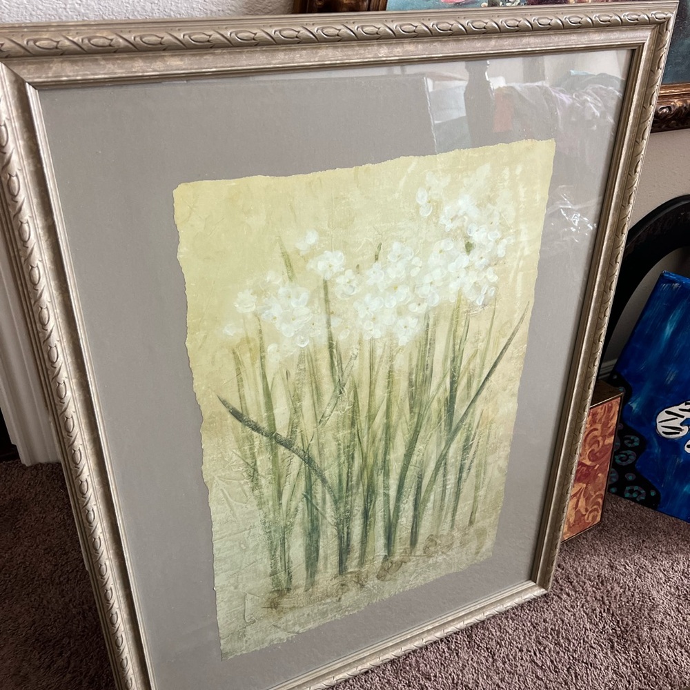 Elegant Floral Art Print with Silver Frame
